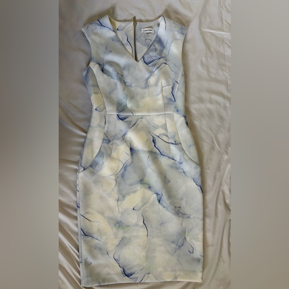 Calvin Klein Sleeveless Blue and White Dress